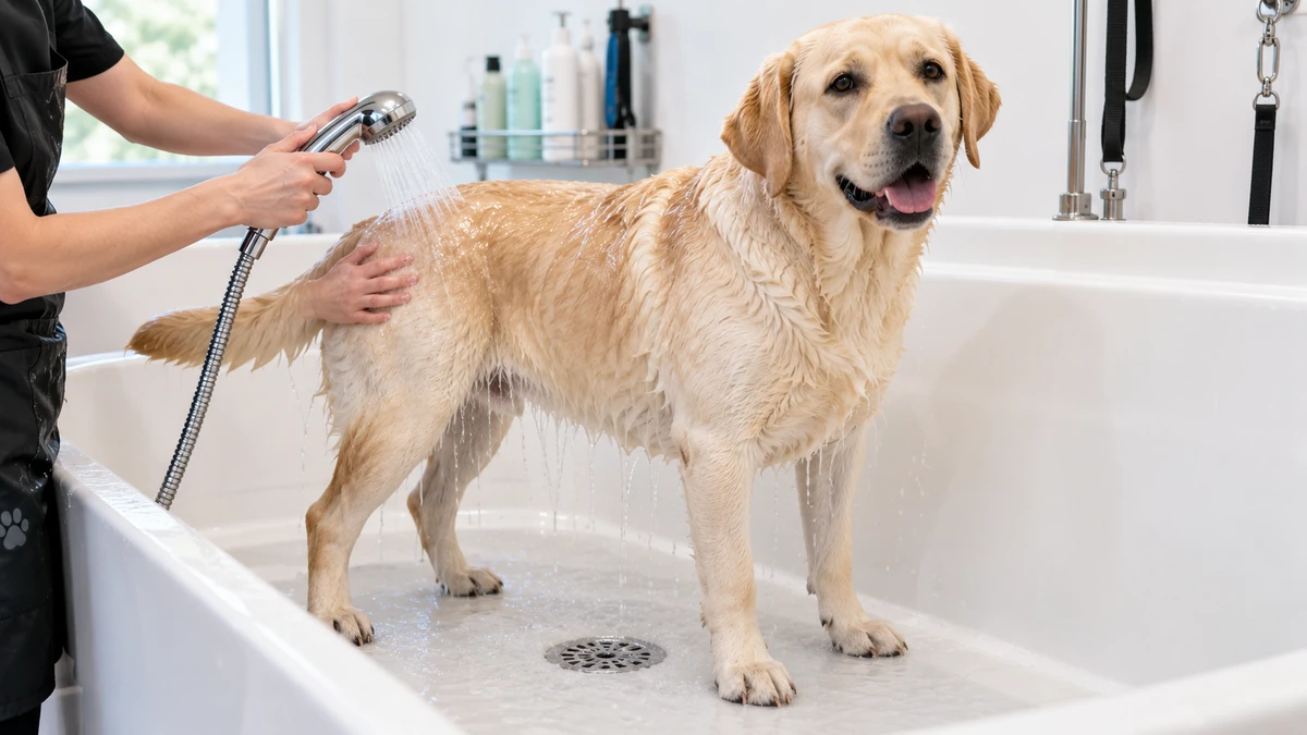 Labrador Retriever köpek — banyo ve temizlik