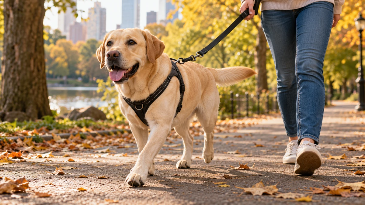 Labrador Retriever köpek — parkta yürüyüş ve egzersiz